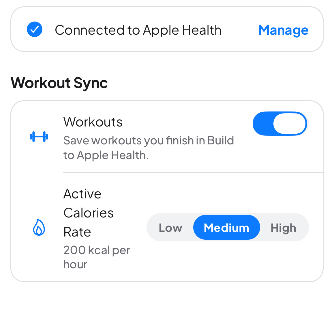 Apple Health sync in Build